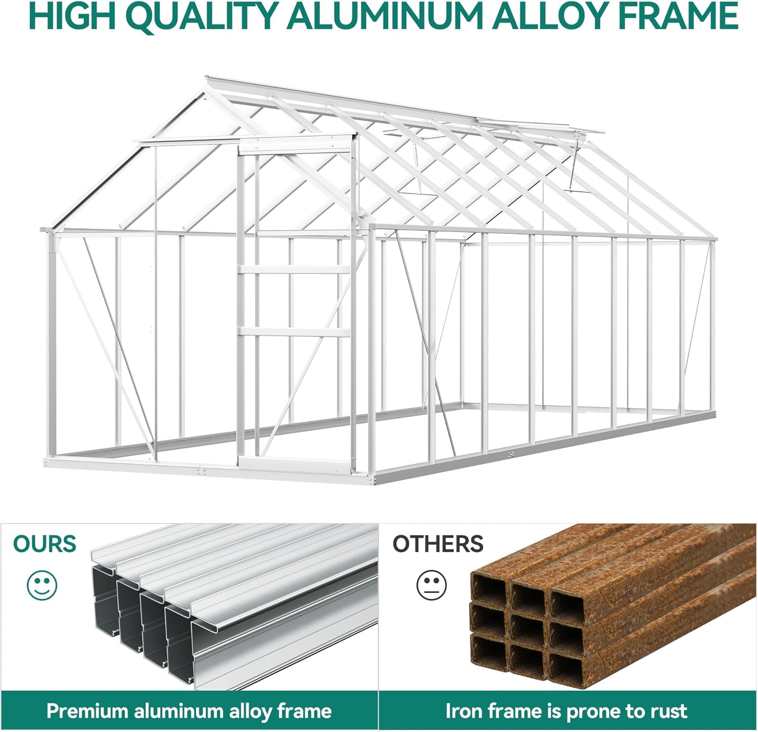 YITAHOME 16x6FT Polycarbonate Greenhouse for Outdoors, Large Heavy Duty Aluminum Greenhouses with Sliding Doors and Vent Window, Walk-in Greenhouse for Garden Backyard, Simple Setup, Silver
