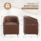 CIMOTA Brown PU Leather Barrel Dining Chairs with Wheels, Set of 1 — Modern Upholstered Swivel Dining Room Chairs on Casters for Kitchen, Living Room