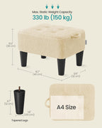 SONGMICS Foot Stool, Small Teddy Fleece Footstool Ottoman with Thick Cushion and Legs, for Living Room, Bedroom, Entryway, 330 lb Weight Capacity, Summer Sand and Ink Black ULOM503LF01