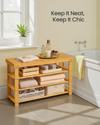 SONGMICS Shoe Rack Bench, 4 Tier Bamboo Shoe Storage Organizer, Entryway Bench, for Living Room, Bathroom, Bedroom, 11.3 x 35.2 x 20.5 Inches, Light Bamboo ULBS390YL01