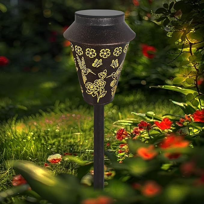 Solar Pathway Lights, Hummingbird Metal Copper Lantern for Garden, Patio, Lawn, Walkway, Outdoor Waterproof Landscape Lighting Decorative, Ideal Gifts for Women, Mom, Grandma