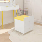 Garvee Vanity Stool Chair with Storage, 17.32" l x 15.16" w x 17.32" h PU Ottoman with Lockable Wheels & Storage Drawer, Modern Multifunctional Chairs for Makeup