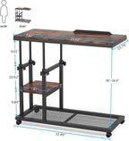 Tribesigns Height Adjustable C Table with Wheels, Mobile Couch Snack Side Table with Tiltable Drawing Board, Sofa Bedside Laptop Stand C Shaped TV Tray with Storage Shelves (Brown)