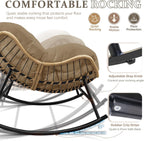FINCATI Papasan Rocking Chair Indoor Outdooor, Oversized Wicker Recliner with Cushion and Frame, 450 lbs Heavy Duty Large Lounge Egg Chairs, Comfy Patio Rocker for Balcony Porch Garden Living Room