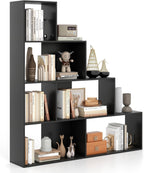 Tangkula 4-Tier Stepped Bookshelf, Freestanding 6 Cubes Ladder Bookcase with Anti-Tipping Kits, 64" Tall Modern Wooden Storage Display Rack for Home Office Living Room Study (1, Black)
