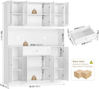 BOTLOG 72" Tall Kitchen Pantry Cabinet, 55.1" Wide Large Kitchen Hutch with Microwave Countertop, Coffee Bar Station with Drawer & Doors, White Freestanding Buffet Cupboard for Dining Room