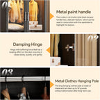PAKASEPT Armoire Wardrobe Closet with Glass Door and Drawers, Bedroom Closet Wardrobe Cabinet with Hanging Rod, Lighted Freestanding Armoire Storage Cabinet for Bedroom Cloakroom