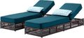 Luxury Outdoor Chaise Lounges with 5 Inch Thickened Cushions - Set of 2 High Back Brown Wicker Patio Recliners Rattan Reclining Chairs Porch Poolside Pool Sunbathing Lounger - Peacock Blue