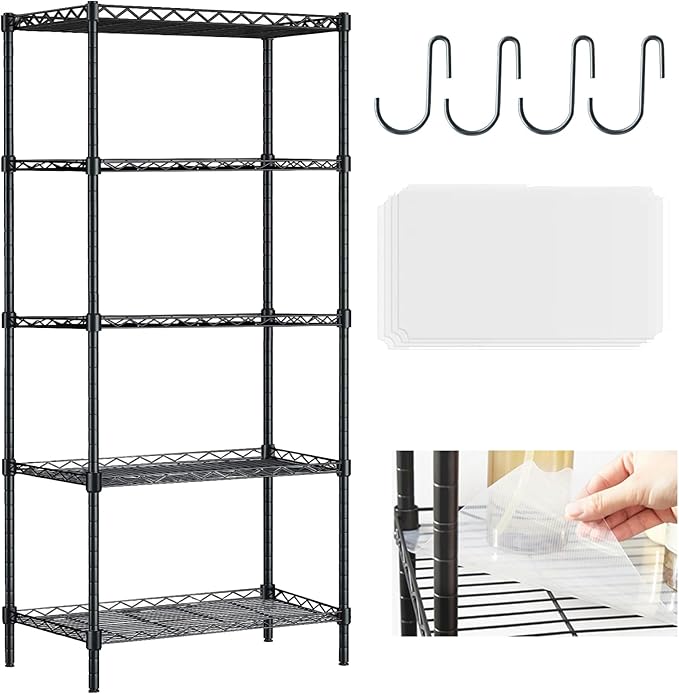 5 Tier Shelves Storage, Wire Shelf Unit, Standing Adjustable Metal Shelves Organizer, Storage Racks for Restaurant Garage Pantry Kitchen Garage23.6" x 13.8" x 59"