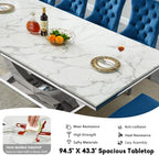 94.5" Large Dining Table for 10-12 People, Modern White Rectangle Kitchen Dinner Table w/Faux Marble Top&Silver Steel U-Base, Extral Long Dining Room Tables for Kitchen Living Room