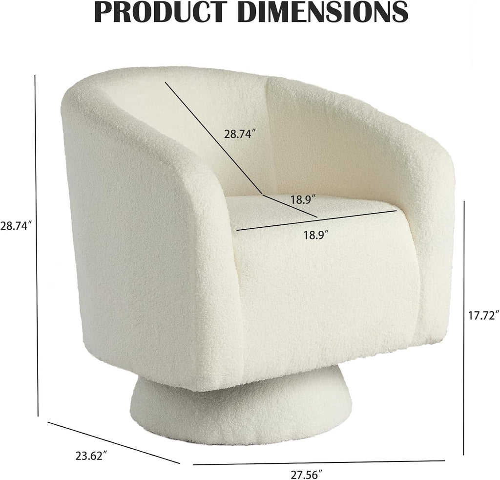 Garvee Swivel Accent Chair with Engineered Wood Base Swivel Barrel Chair | 360 Degree Comfy Boucle Armchair for Living Room Bedroom Reading Nook with Side Large Pocket