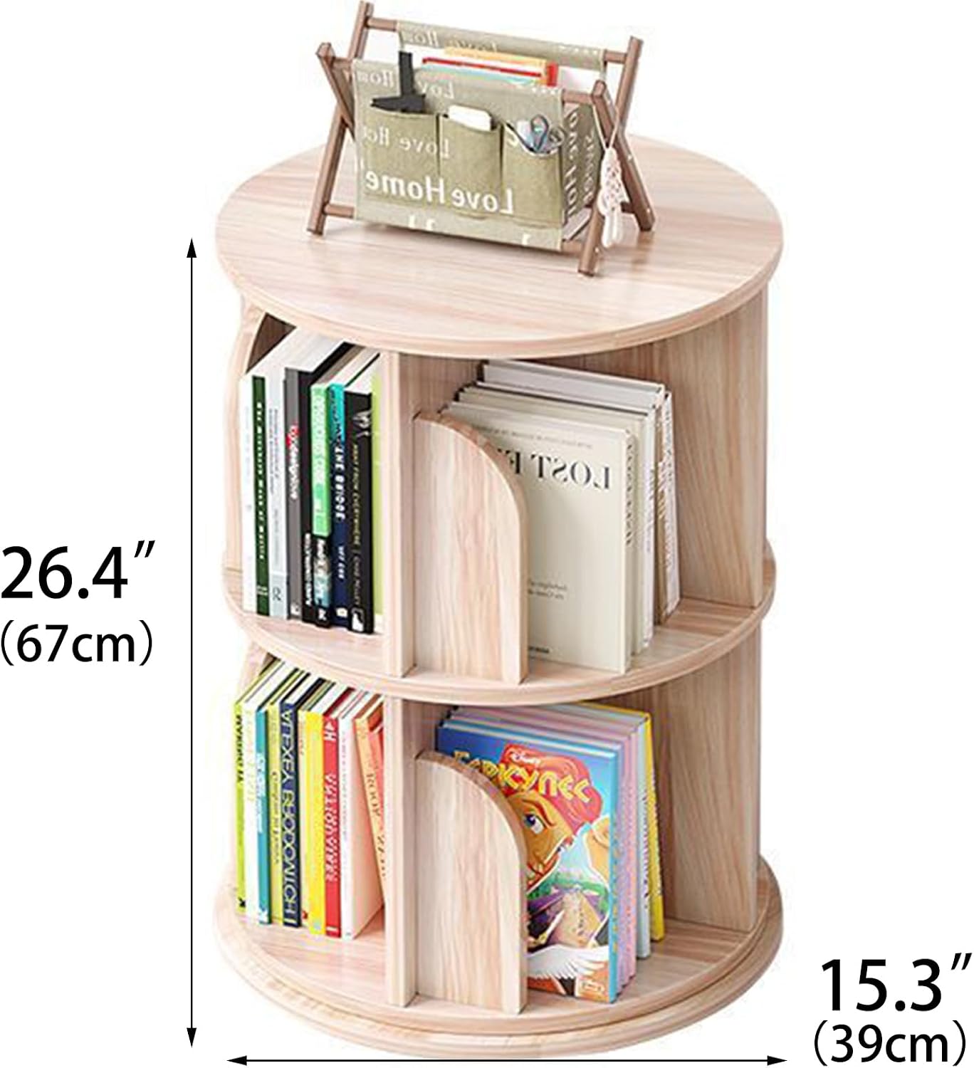 2 Tier Wood Bookshelf Office End Table,Nightstand with Storage Shelf,Rotating Side Table,Circle Nightstands for Bedroom,Modern Sofa Bedside Tables for Living Room,Easy Assembly.