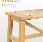 Solid Wood Narrow Bench, 33.46" Woven Bench for Entryway and Hallway, End of Bed Bench with Oak Frame, Boho Accent Bench - 500lbs Capacity (Natural White)