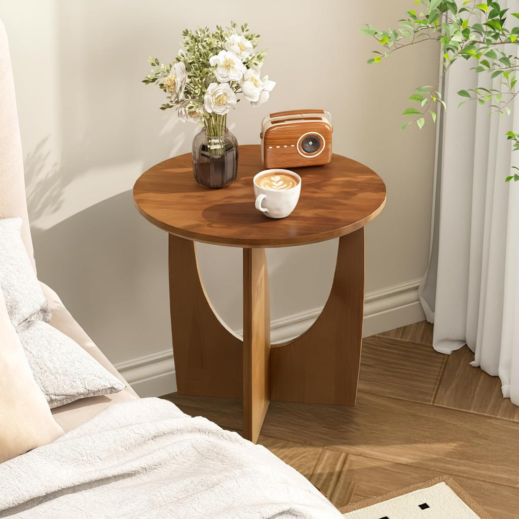 Round End Side Table - 19.7" Unique Tall Round Side Tables Living Room, Mid Century Modern Small Coffee End Table, Solid Wood Accent Tables for Living Room, Bedroom Office, Walnut