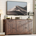 Vipbear 65" Large Sideboard Buffet Cabinet with Storage, Farmhouse Buffet Table Wine Coffee Bar Kitchen Storage Cabinet with 3 Drawers 4 Doors for Living Room, Kitchen, Dining Room, Dark Walnut
