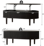 EAG Fluted Lift Top Coffee Table with Hidden Compartment, Modern Oval Coffee Table with Storage, Fully Wood Center Table for Living Room, Office, Black
