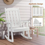 VINGLI Outdoor Rocking Chair, Heavy Duty 600 LBS Wooden Rocker, White(1PC) | High & Comfortable Backrest, Weatherproof Patio Rocker with Ergonomic Design, for Patio, Garden, Porch