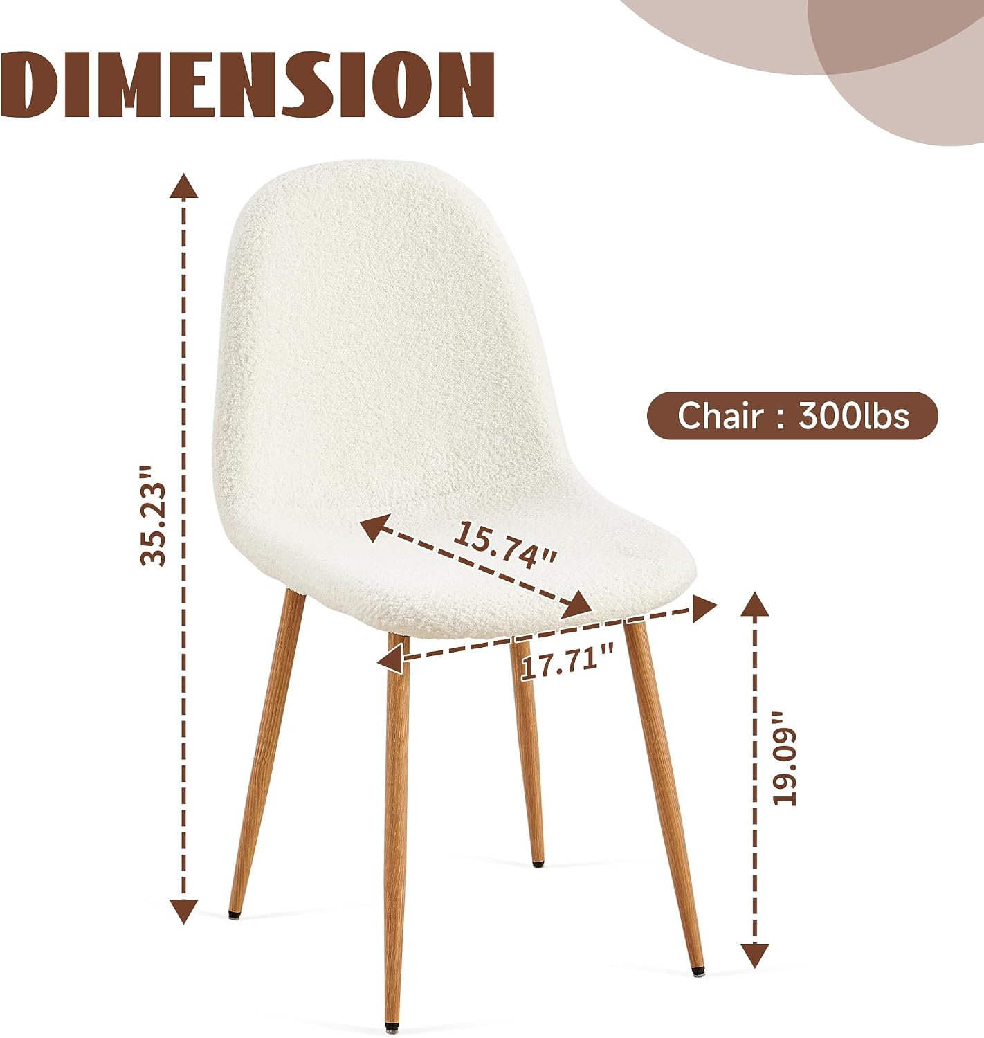 Dining Chairs Set of 4, Modern Upholstered Fabric Armless Side Dining Room Chairs for Small Kitchen, Living Room, Bedroom, White Teddy Fleece