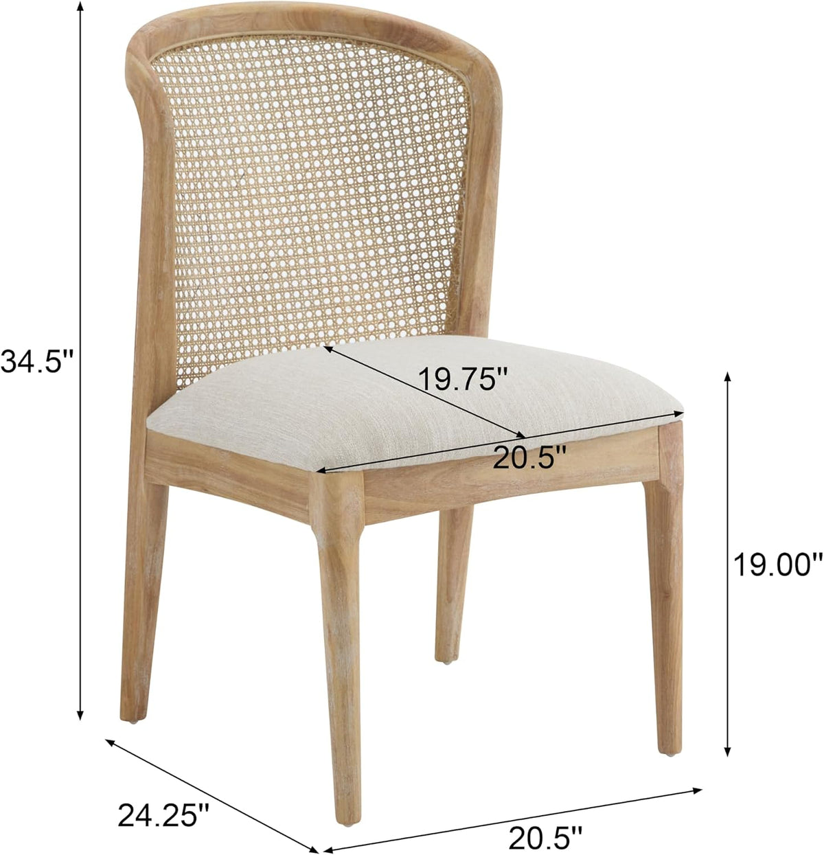 Christopher Knight Home Lilia Dining Chairs Set of 2, Modern Dining Chair with Fabric Upholstery, Rubberwood Frame Kitchen Chairs with Cane Webbing, Extra Seat for Dining Room, Beige + Natural