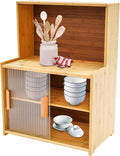 Kitchen Storage Cabinet with Sliding Doors, Bamboo Kitchen Pantry Sideboard, Adjustable Shelf Height, Semi-Clear Glass, for Spice Jars, Kitchen Utensils, Cups, Props , 17.7"x11"x24" (Log Color)