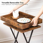 HOOBRO TV Tray Table, Folding Table with Removable Serving Tray, Stable TV Tray Snack Table for Small Space, Portable End Table, for Snacks and Meals in Living Room, Rustic Brown BF29BZ01