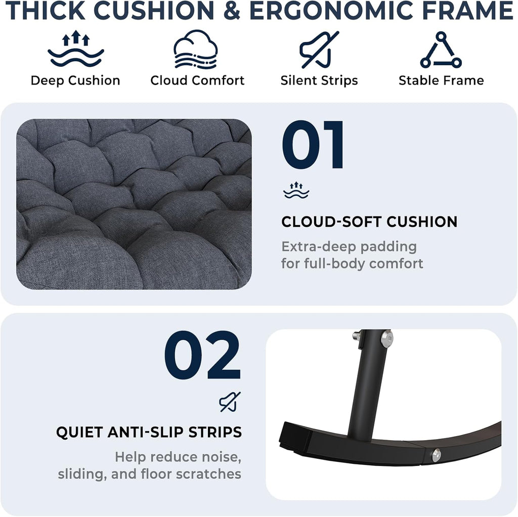 SWITTE Double Rocking Papasan Chair Outdoor, Indoor Oversized Wicker Egg Loveseat with Thick Cushion, Heavy Duty 2 Person Patio Lounge Rocker for Balcony, Porch, Indoor Bedroom, Dark Grey