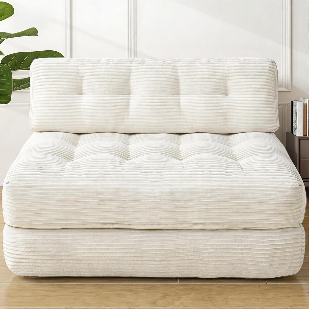 Folding Sofa Bed, Convertible Sleeper Chair with Pillow & Handle, Foldable Mattress Futon Chair Bed Lounge with Back Support, Comfy Floor Sofa for Living Room Bedroom, Beige, Full