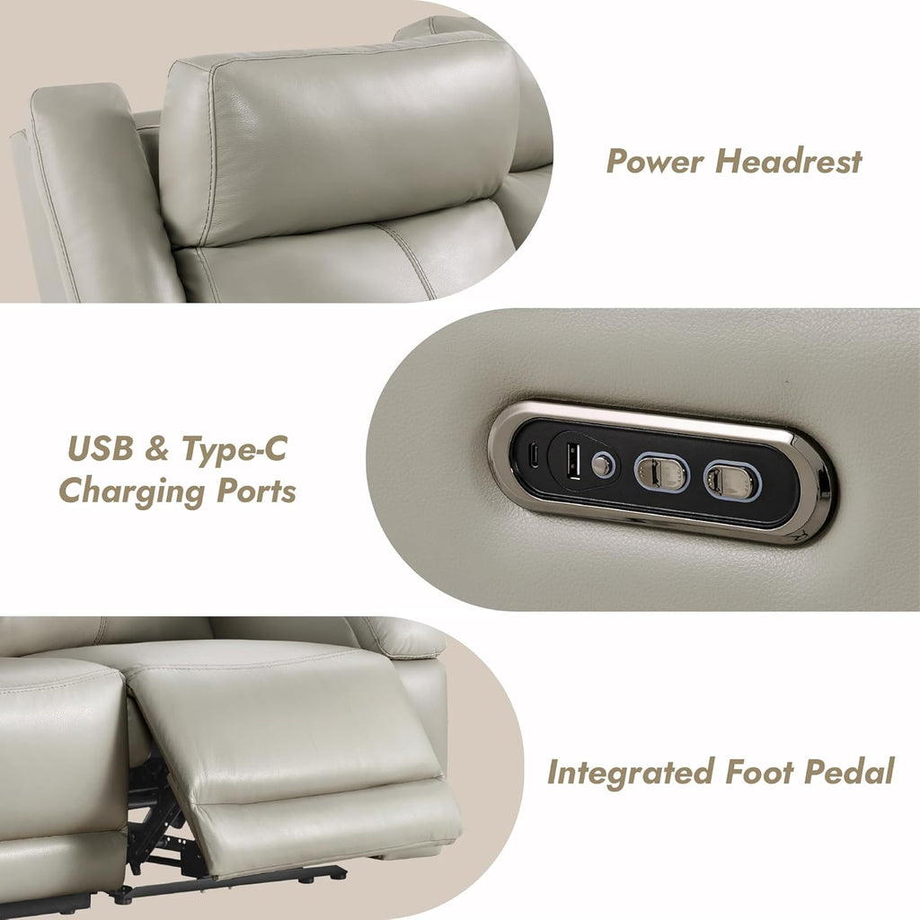 Watson & Whitely Genuine Leather Power Loveseat Recliner Sofa, 2 Seat Wall Hugger Reclining Sofa with Power Headrest & Charging Ports, Dual Recliner Sofas for Living Room, RV, Grey