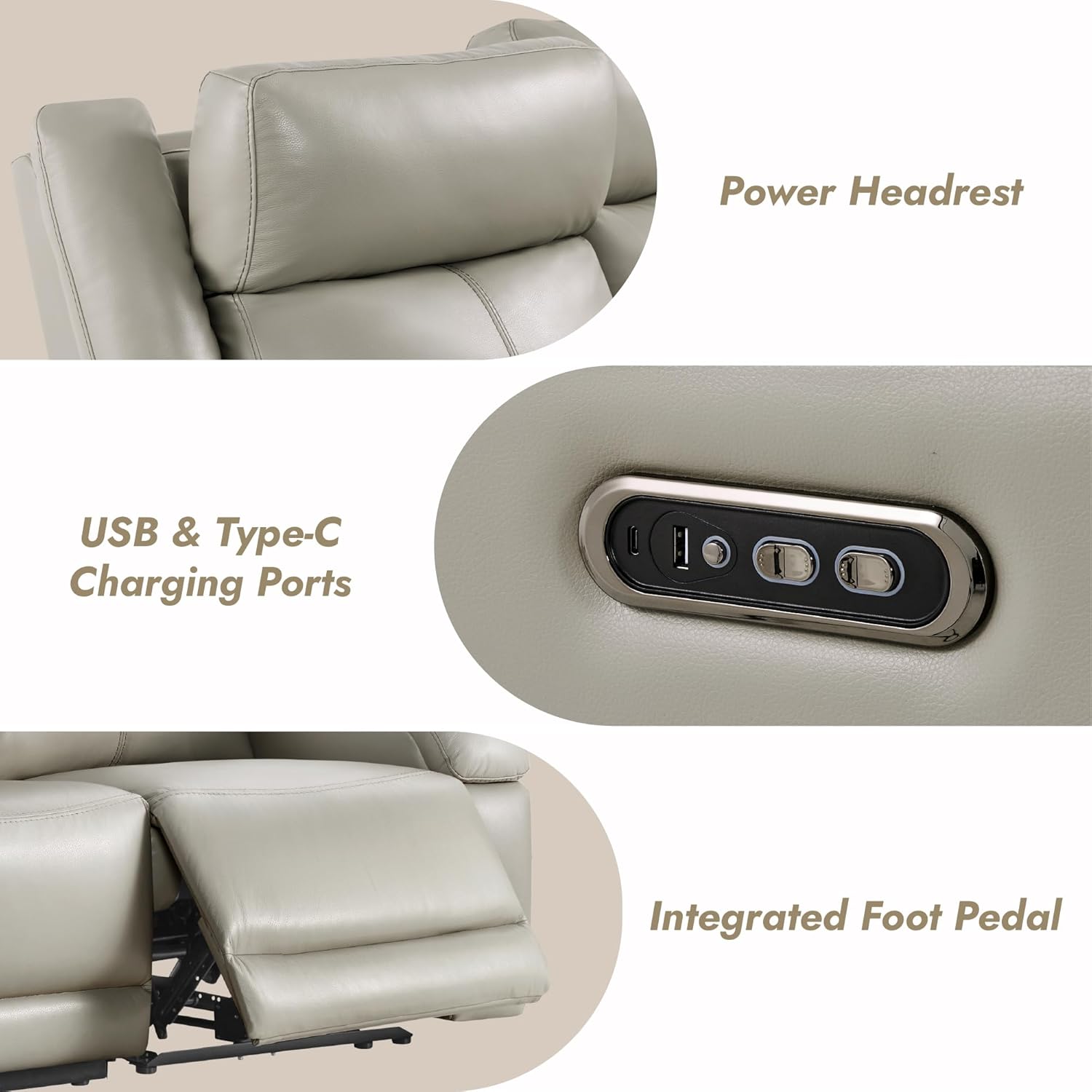 Watson & Whitely Genuine Leather Power Loveseat Recliner Sofa, 2 Seat Wall Hugger Reclining Sofa with Power Headrest & Charging Ports, Dual Recliner Sofas for Living Room, RV, Grey