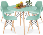 Best Choice Products 5-Piece Dining Set, Compact Mid-Century Modern Table & Chair Set for Home, Apartment w/ 4 Chairs, Plastic Seats, Wooden Legs, Metal Frame - Light Green/Oak