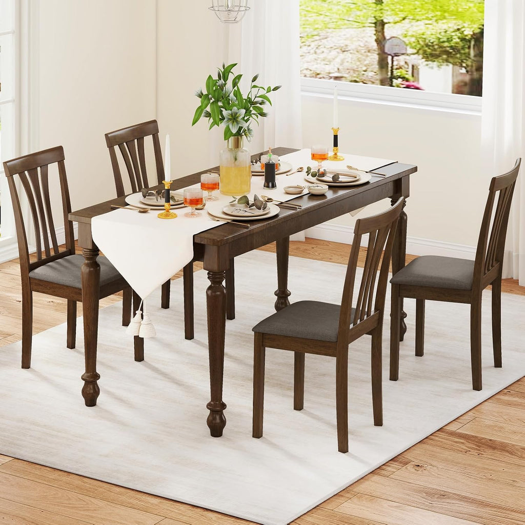 Giantex Wooden Dining Chairs Set of 2, Linen Fabric Upholstered Kitchen Armless Chair w/Rubber Wood Frame, Padded Seat, High Curved Back, Farmhouse Accent Side Chairs for Living Room (Brown+Gray)