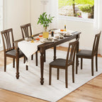 Giantex Wooden Dining Chairs Set of 2, Linen Fabric Upholstered Kitchen Armless Chair w/Rubber Wood Frame, Padded Seat, High Curved Back, Farmhouse Accent Side Chairs for Living Room (Brown+Gray)