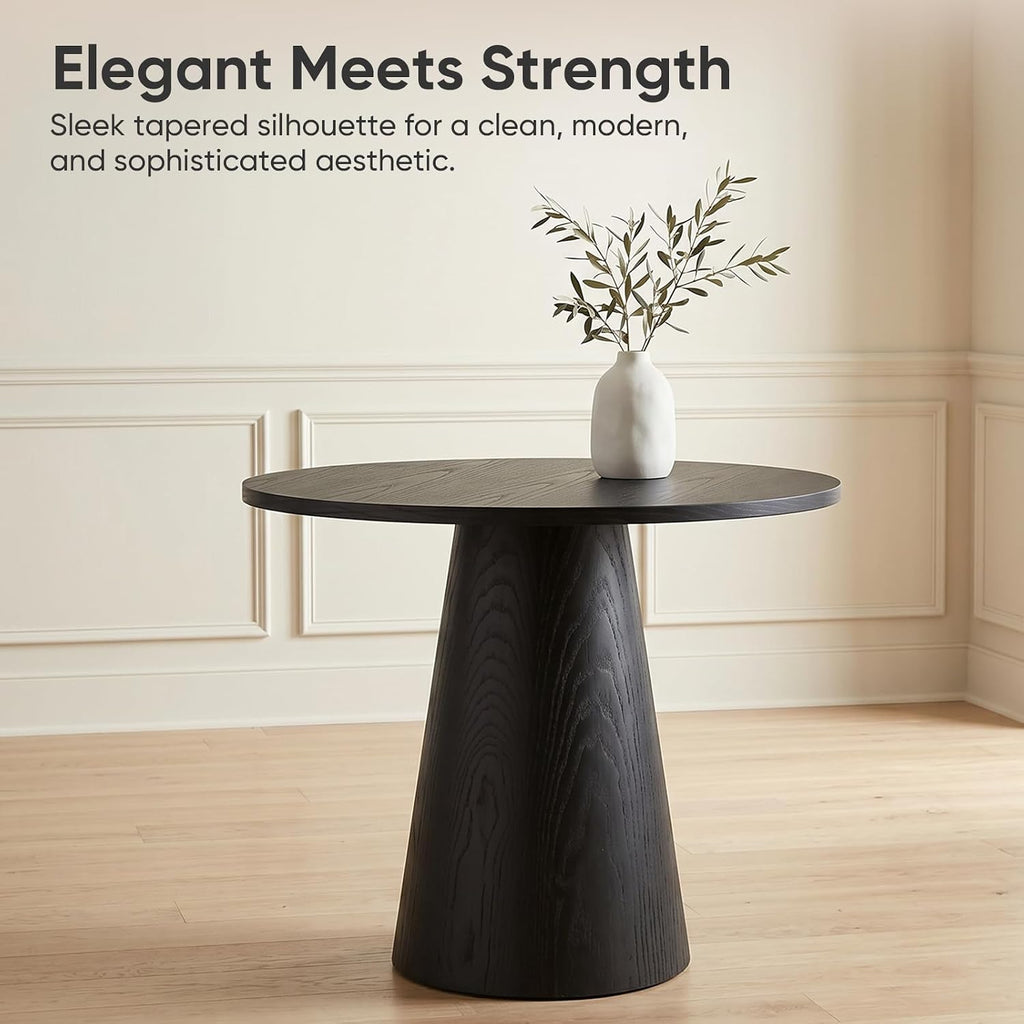Round Dining Table Wood for 2-4, Modern Farmhouse Kitchen Table | 35'' Small Circle Dining Tables with Pedastal for Kitchen Living Room (Black)