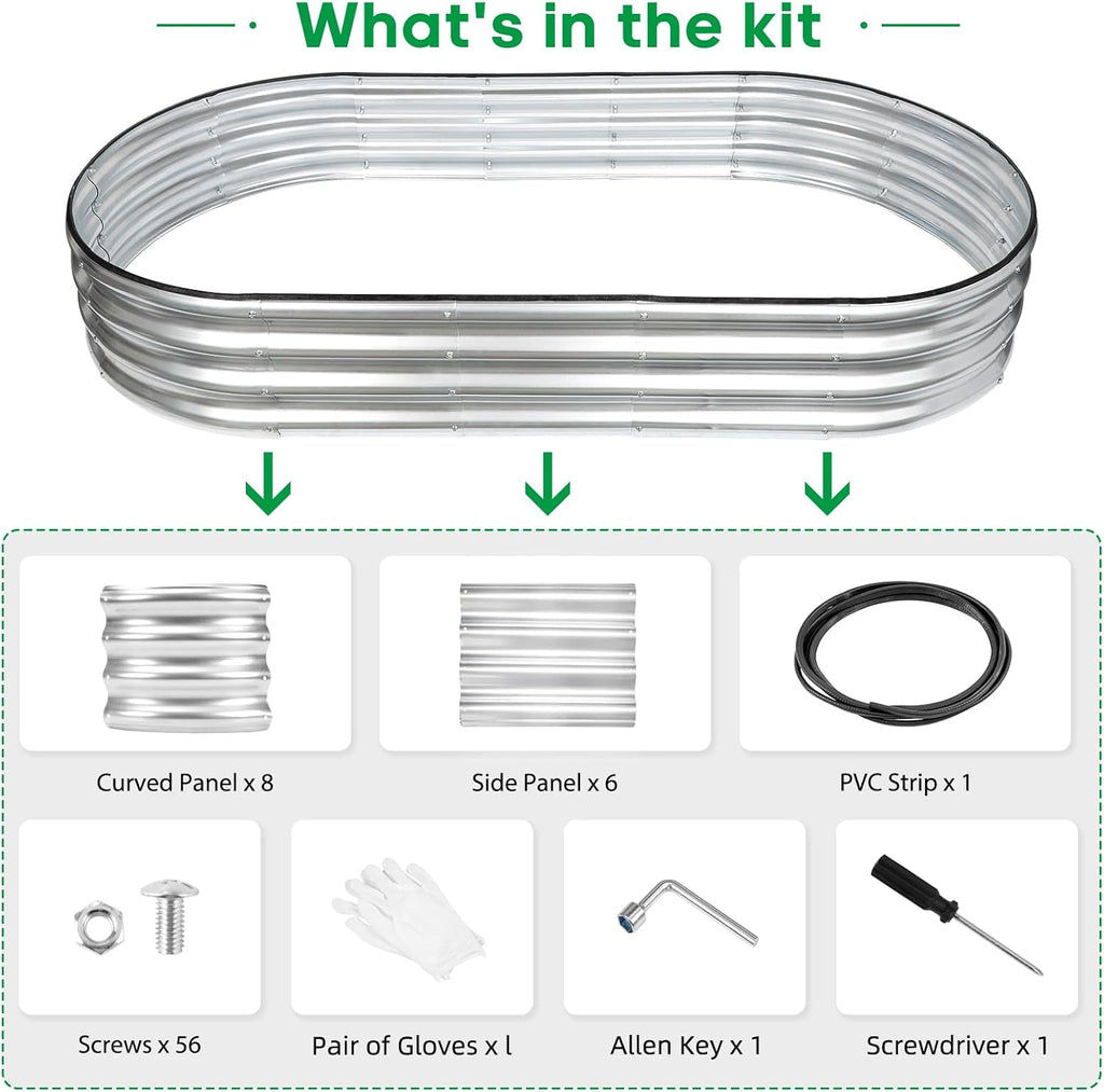 JERIA 6×3×1ft Oval Raised Garden Bed,Galvanized Raised Garden Bed Kit Outdoor Metal Gardening Planter Box for Vegetable, Fruits, Flower，Herbs