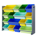 HearCare PUPL Toy Storage Organizer Bin, Multi-Functional Toy Storage Cabinet with Shelf and 16 Plastic Bins for Bedroom, Living Room, Playroom, Home Furniture, Gray Rack and Colorful Bins