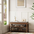Shoe Bench with Storage, Wooden Shoe Storage Bench with Cushion&Hidden Drawer, 2-Tier Shoe Rack Bench for Entryway, Mudroom, Hallway