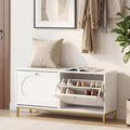 GOFLAME Shoe Storage Bench, Narrow Entryway Bench with 2 Flip Drawers, Adjustable Shelves and Metal Legs, Modern Shoe Rack Organizer, Shoe Cabinet for Hallway, Living Room, Bedroom