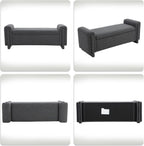 CIMOTA Modern Storage Ottoman Bench, 58” Large Upholstered Storage Bench with Armrests, Boucle Fabric Bedroom End of Bed Bench-Comfy Padded Footstool for Living Room, Entryway, Black