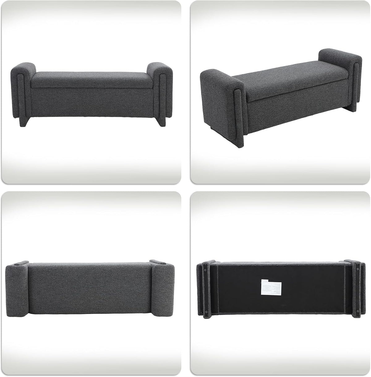 CIMOTA Modern Storage Ottoman Bench, 58” Large Upholstered Storage Bench with Armrests, Boucle Fabric Bedroom End of Bed Bench-Comfy Padded Footstool for Living Room, Entryway, Black
