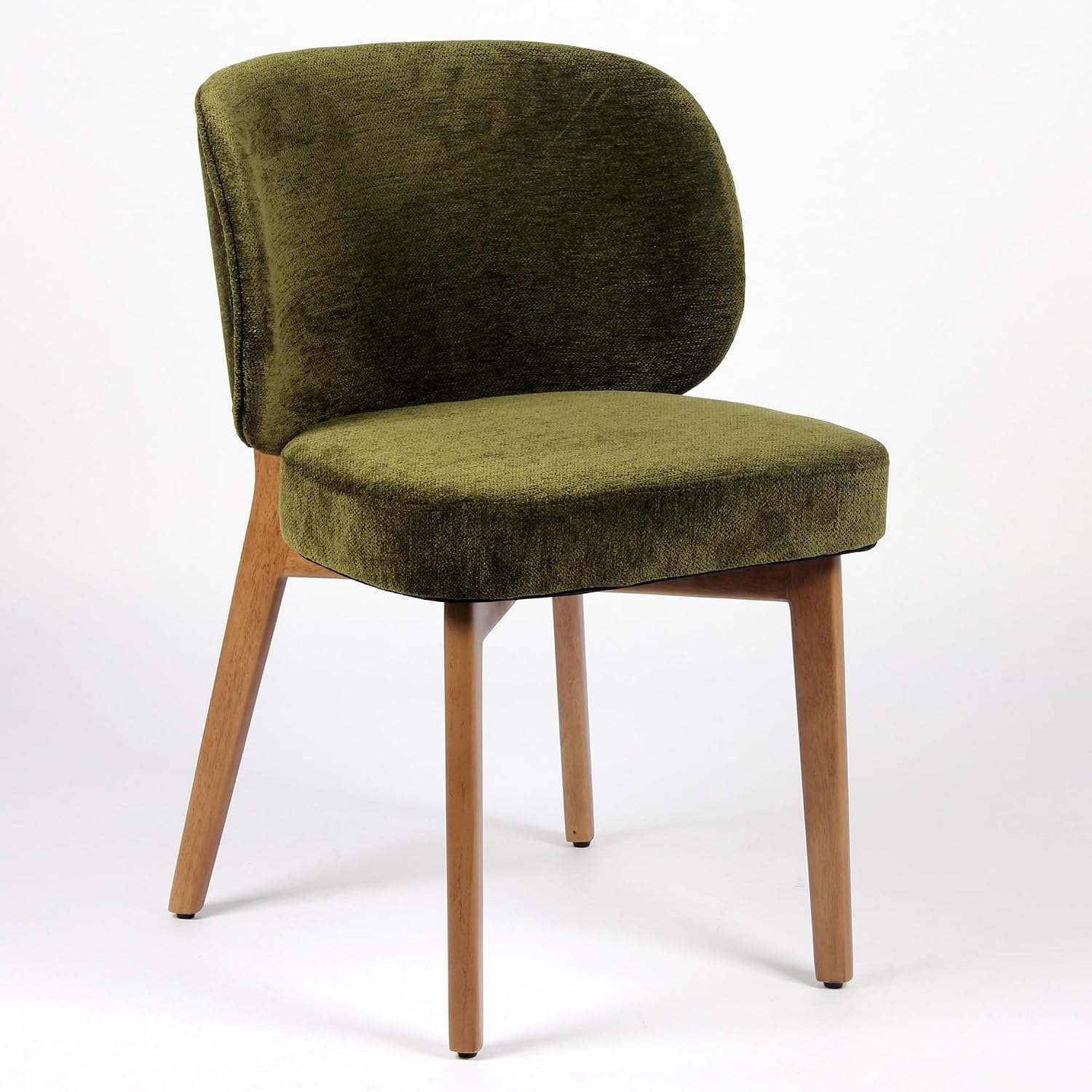 YOUNUOKE Single Dining Chair Modern Dining Room Chair Green | Upholstered Chenille Fabric Kitchen Chair, Widen Curved Backrest Comfy Side Accent Chairs with Wide Padded, Wood Legs