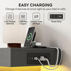 LIKIMIO Nightstand with Charging Station LED Light and 2 Drawers Grey | charging station; LED light; 2 smooth glide drawers; 13.8 D x 18.9 W x 23.6 H in; Grey wood grain