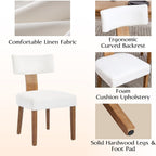 Upholstered Dining Chairs Set of 2, Mid Century Modern Linen Dining Chairs, Armless Side Chairs with Curved Back and Wood Legs for Kitchen, Dining Room, Living Room, Cream