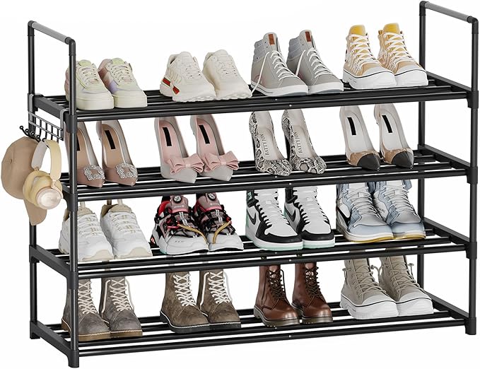 Metal Shoe Rack - 4-Tier Shoe Organizer with Adjustable Shelf Height, Sturdy Shoe Storage Shelf, Perfect for Front Door Entrance, Closet & Entryway, Easy to Assemble, DIY Layering Options (M - 4 Tier)