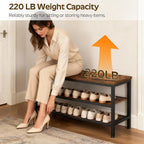 YATINEY Wooden Shoe Bench, 3-Tier Industrial Shoe Storage Bench, Sturdy Shoe Rack Bench with Storage for Entryway, Living Room, Halley, Space Saving, Rustic Brown and Black HX06BR