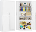 BESFUR Metal Storage Cabinets with Locking Doors and Adjustable Shelves, 71" H Steel Storage Cabinet for Garage, Office, Classroom - White
