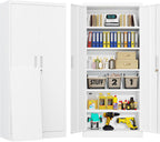 BESFUR Metal Storage Cabinets with Locking Doors and Adjustable Shelves, 71" H Steel Storage Cabinet for Garage, Office, Classroom - White