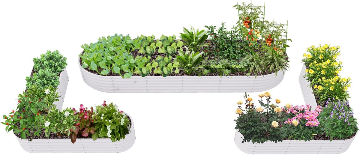 A ANLEOLIFE 3-Pack 12X3X1.5ft & 81x81x18 in Deep Root Galvanized Raised Garden Beds Outdoor for Planting Vegetables Flowers Herb, Antique White