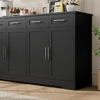 HOSTACK 60" W Sideboard Buffet Cabinet with Storage, Kitchen Cabinet, Black