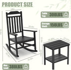 Outdoor Rocking Chairs Set of 2 with Outdoor Side Table, Oversized Ergonomic Front Porch Chairs Set of 2, Small Outdoor Table, All Weather Resistant Furniture for for Lawn, Garden, Patio, Deck