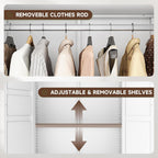 Letaya Metal Armoire Wardrobe Closet with Drawers,Clothing Storage Cabinet with Doors and Shelves,Coat Closet with Hanging Rod,Bedroom,Home,Cloak Room,White-71 H x 32" W x 18" D